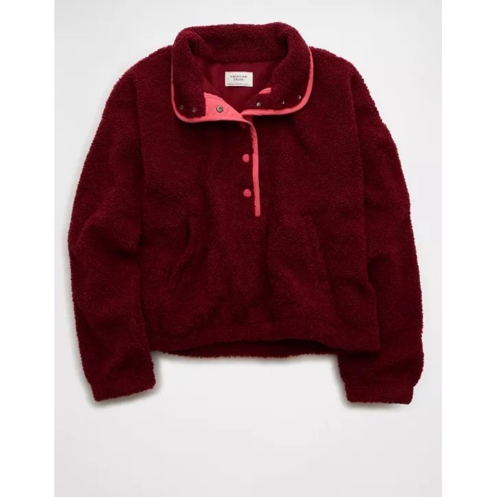American Eagle Sherpa Fleece Pullover Burgundy‎ Small New With Tags